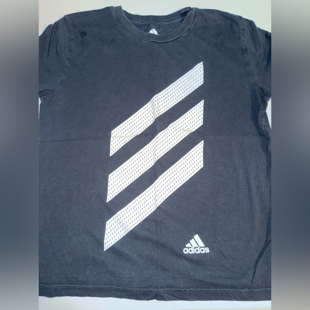 Adidas boys Black Tee with White Stripes